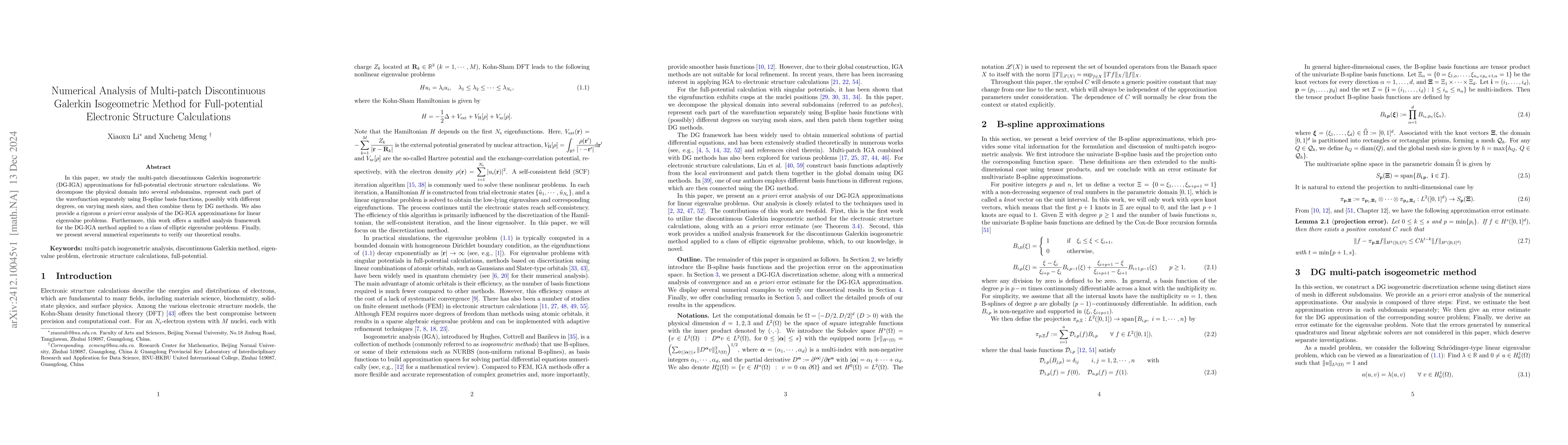 Thumbnail for Numerical Analysis of Multi-patch Discontinuous Galerkin Isogeometric
  Method for Full-potential Electronic Structure Calculations