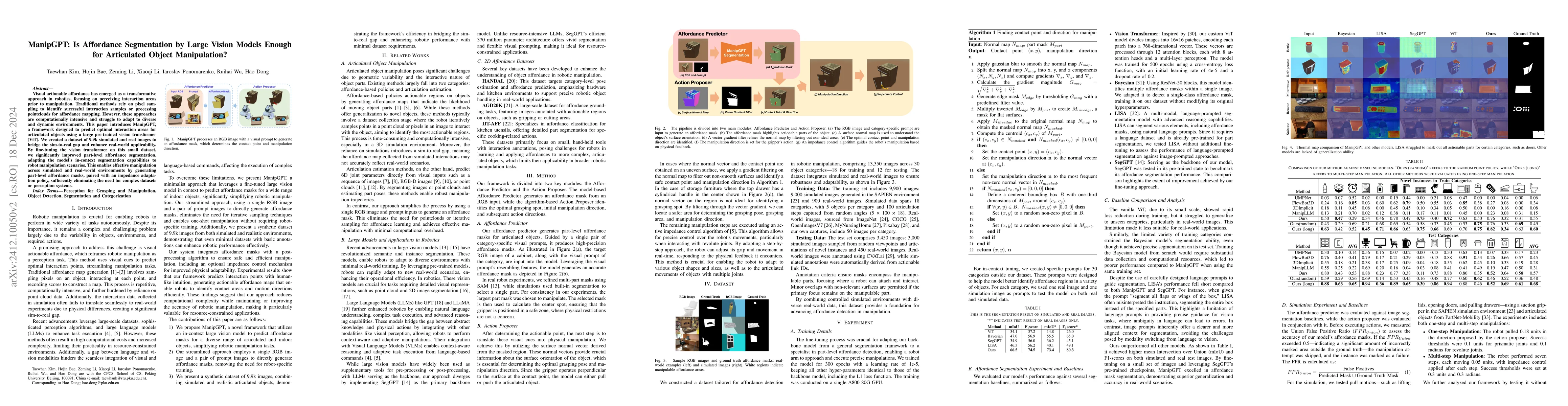 Thumbnail for ManipGPT: Is Affordance Segmentation by Large Vision Models Enough for
  Articulated Object Manipulation?