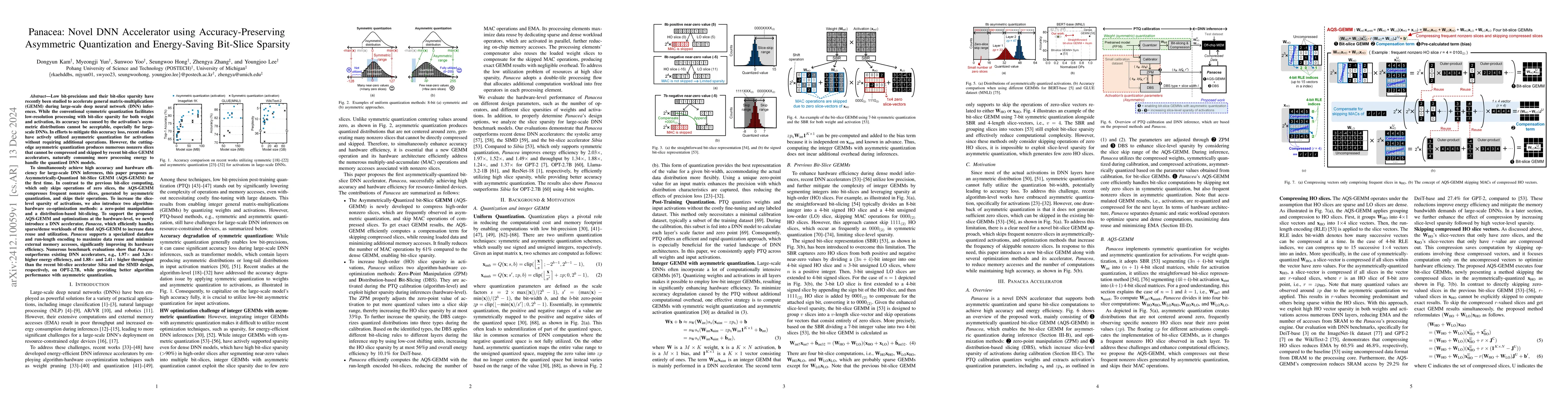 Thumbnail for Panacea: Novel DNN Accelerator using Accuracy-Preserving Asymmetric
  Quantization and Energy-Saving Bit-Slice Sparsity