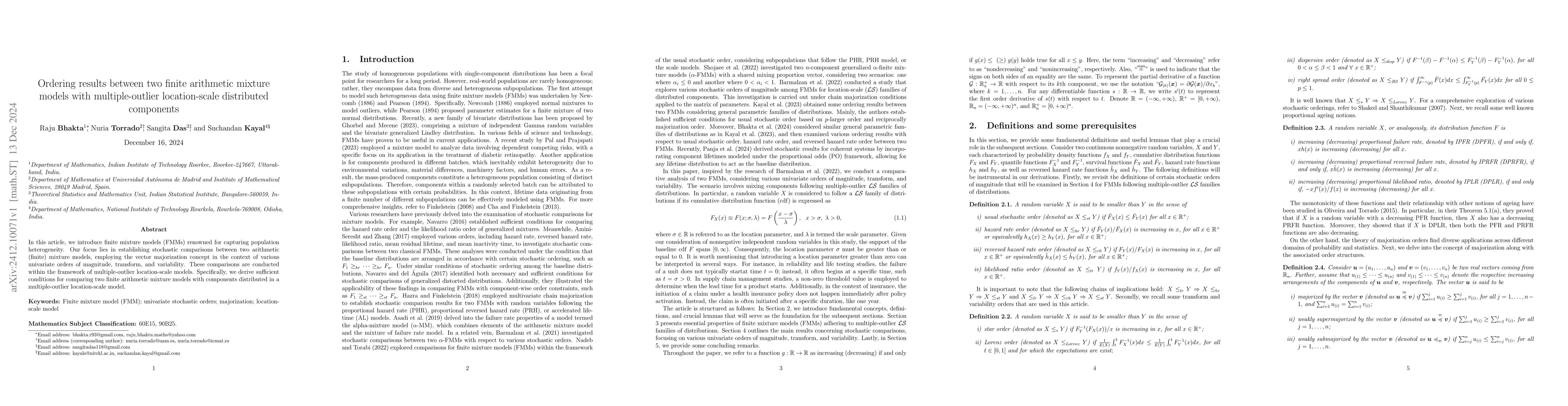 Thumbnail for Ordering results between two finite arithmetic mixture models with
  multiple-outlier location-scale distributed components