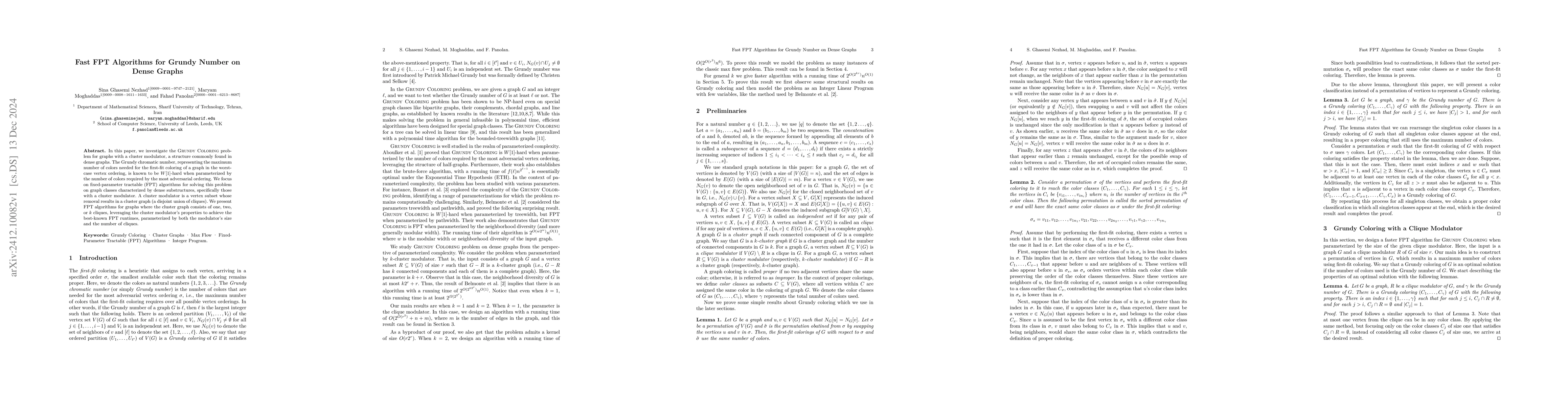 Thumbnail for Fast FPT Algorithms for Grundy Number on Dense Graphs