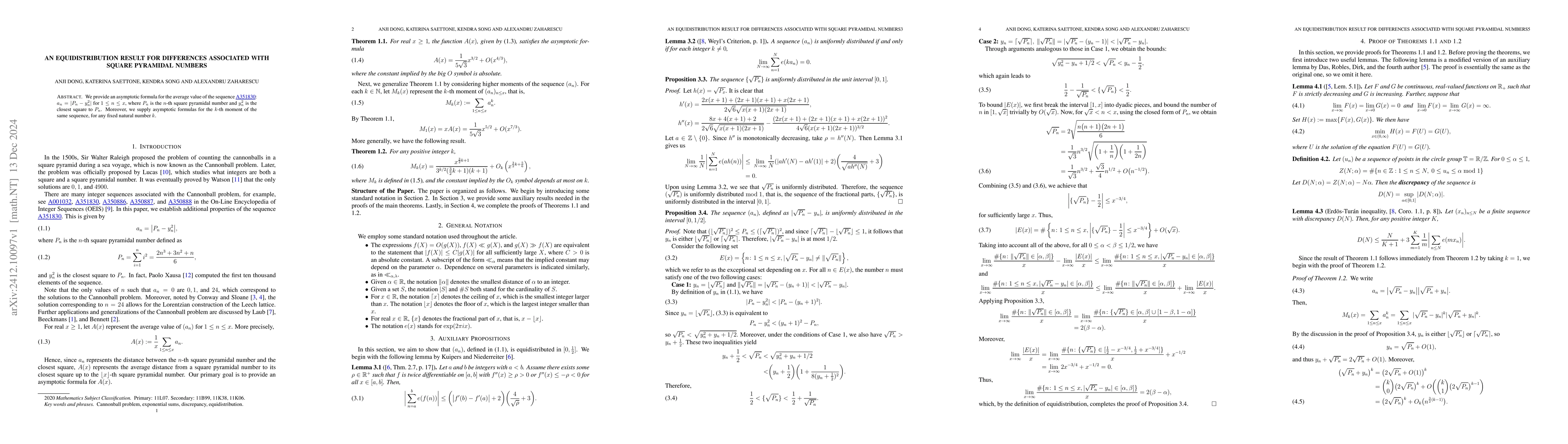 Thumbnail for An Equidistribution Result for Differences Associated with Square
  Pyramidal Numbers
