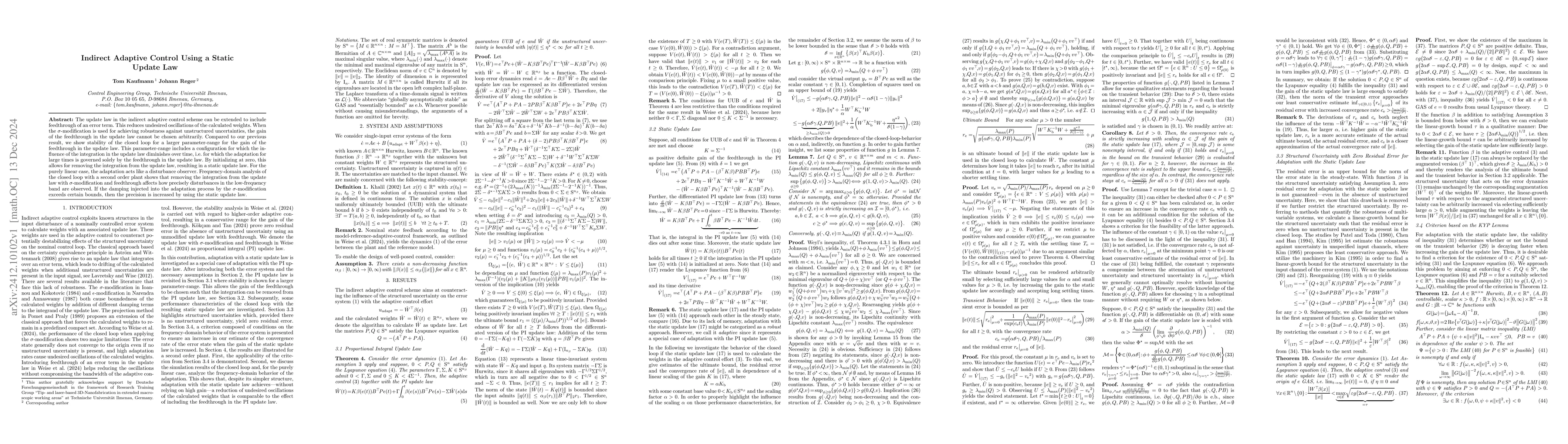 Thumbnail for Indirect Adaptive Control Using a Static Update Law