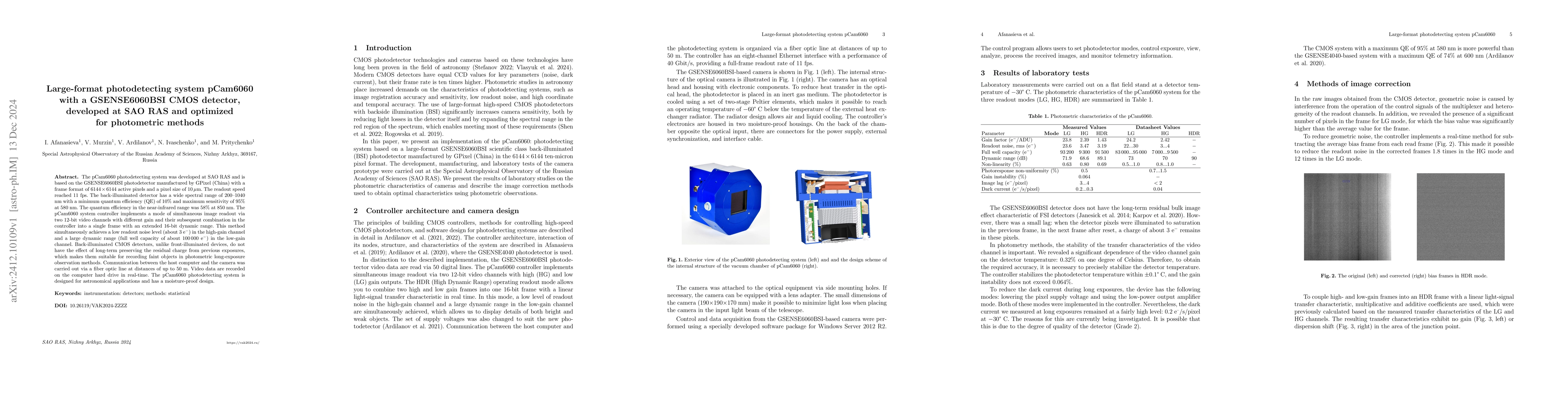 Thumbnail for Large-format photodetecting system pCam6060 with a GSENSE6060BSI CMOS
  detector, developed at SAO RAS and optimized for photometric methods