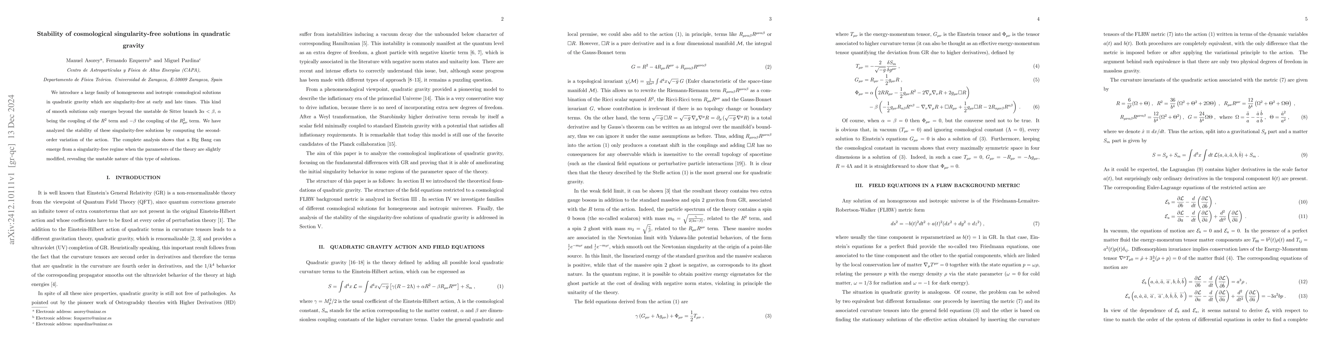 Thumbnail for Stability of cosmological singularity-free solutions in quadratic
  gravity