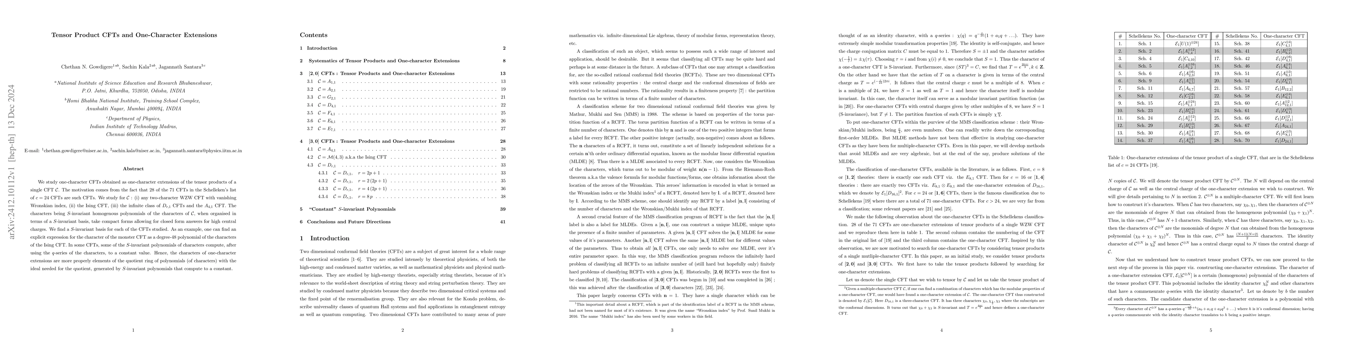 Thumbnail for Tensor Product CFTs and One-Character Extensions