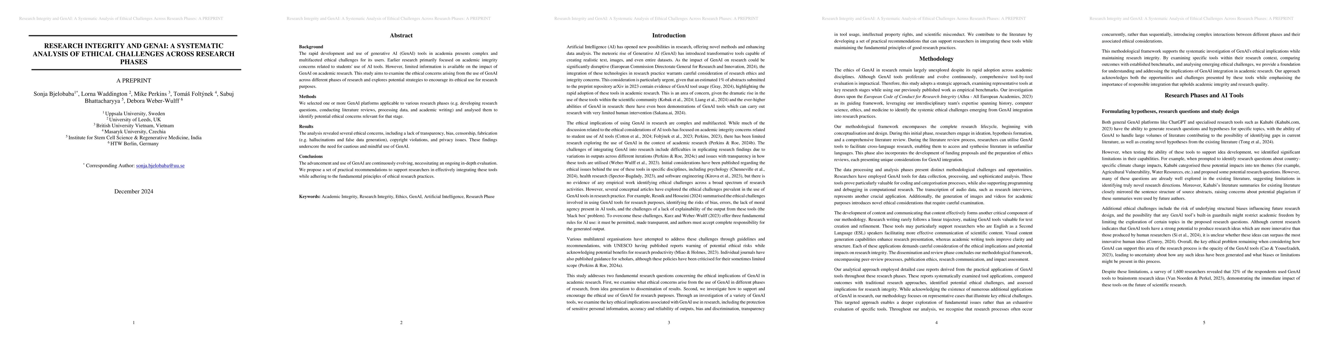 Thumbnail for Research Integrity and GenAI: A Systematic Analysis of Ethical
  Challenges Across Research Phases