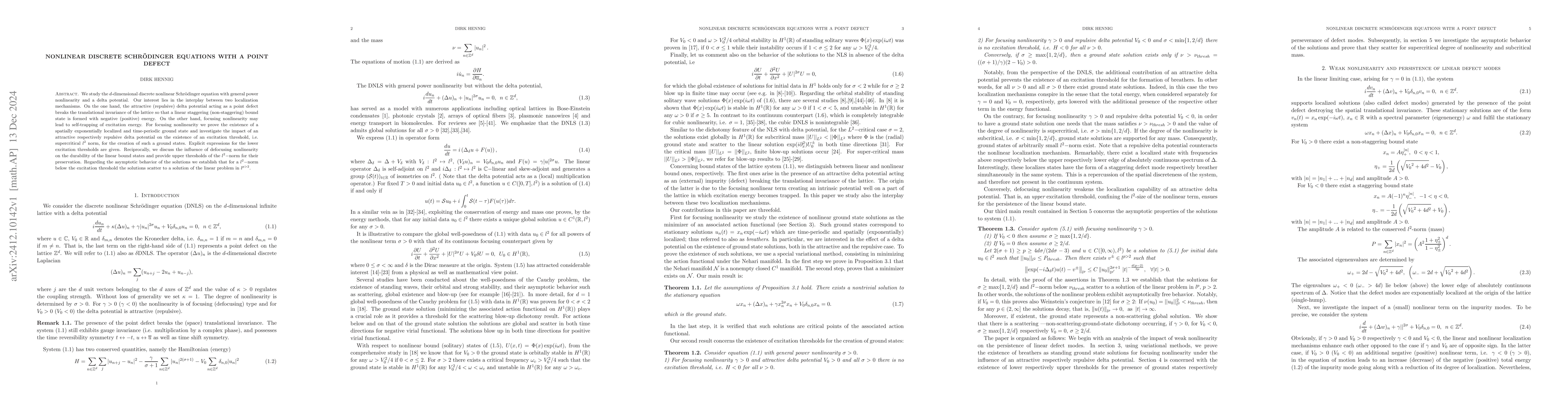 Thumbnail for Nonlinear discrete Schrödinger equations with a point defect
