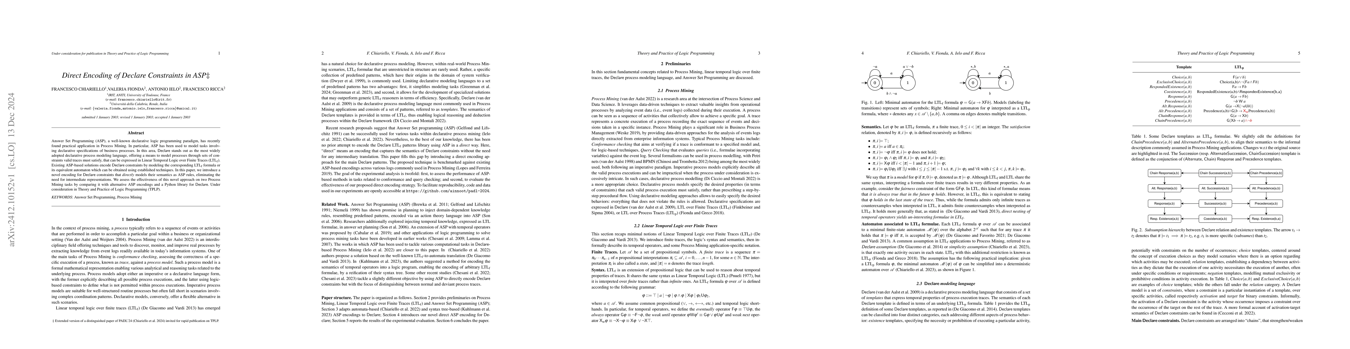 Thumbnail for Direct Encoding of Declare Constraints in ASP