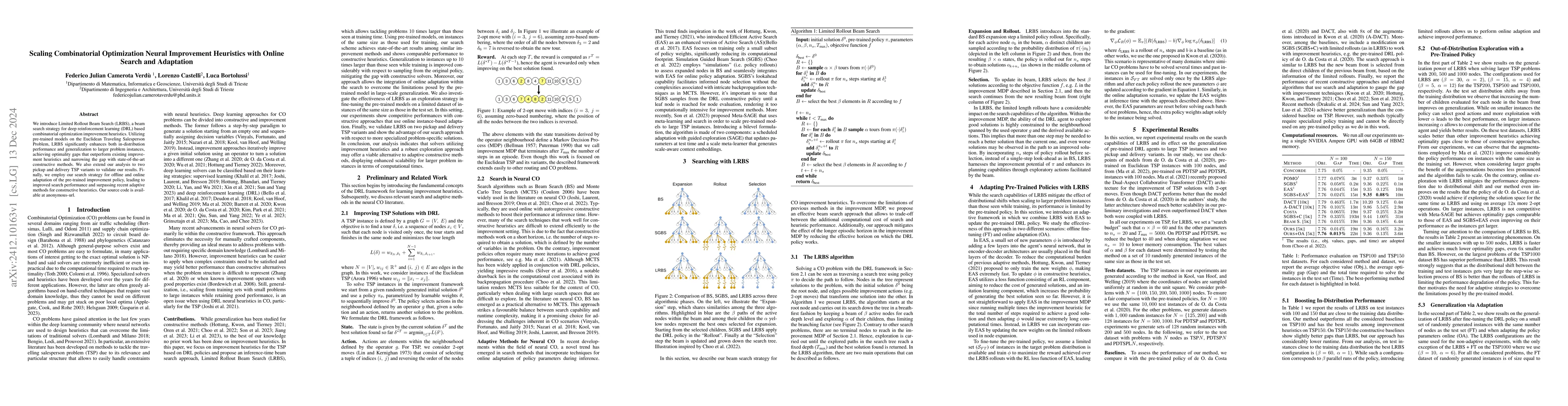 Thumbnail for Scaling Combinatorial Optimization Neural Improvement Heuristics with
  Online Search and Adaptation