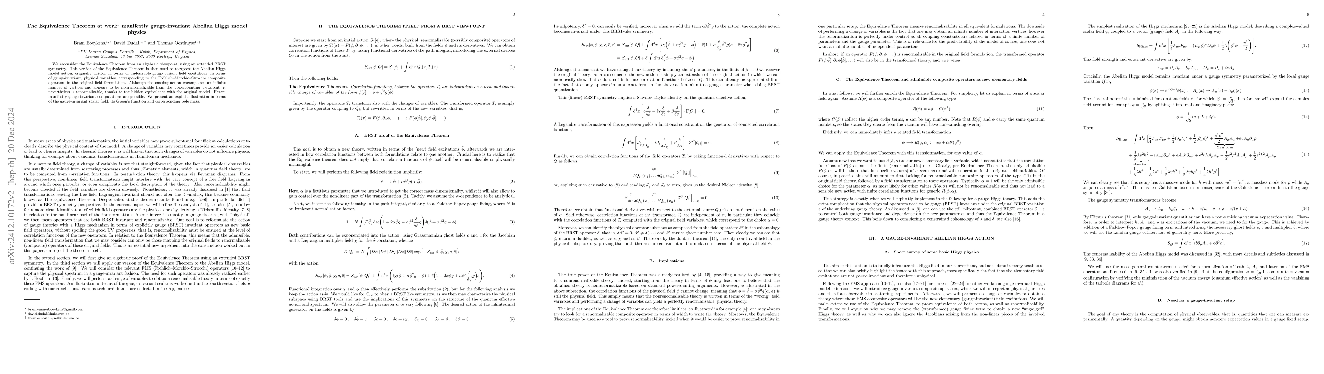 Thumbnail for The Equivalence Theorem at work: manifestly gauge-invariant Abelian
  Higgs model physics
