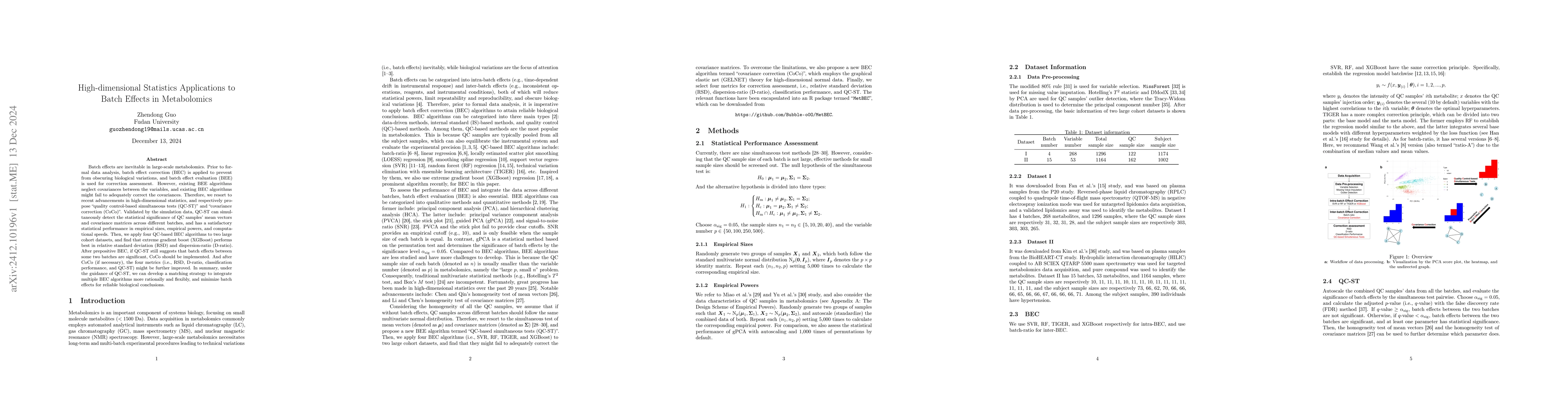 Thumbnail for High-dimensional Statistics Applications to Batch Effects in
  Metabolomics