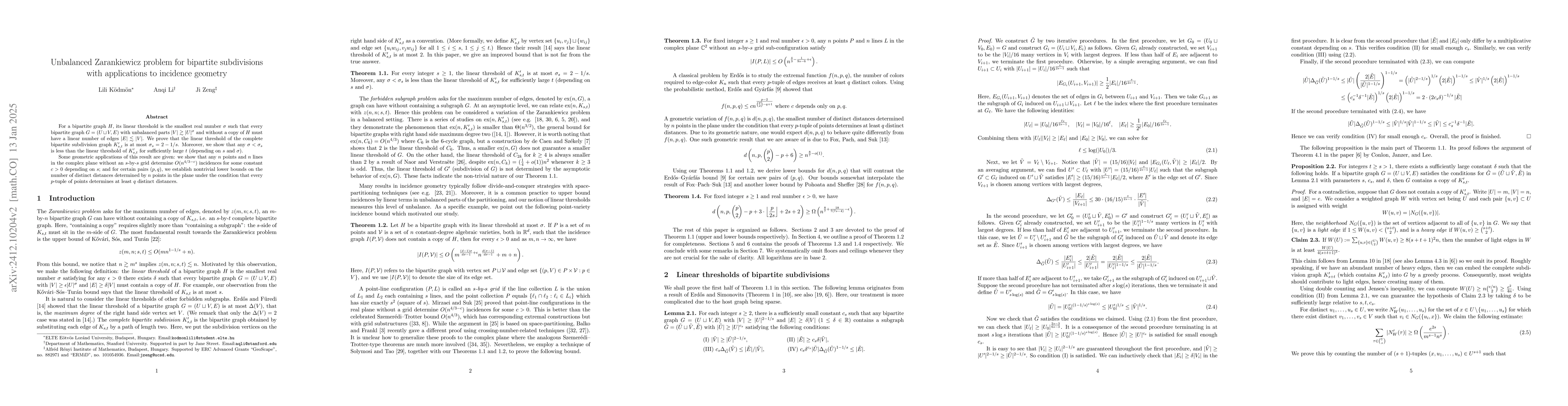 Thumbnail for Unbalanced Zarankiewicz problem for bipartite subdivisions with
  applications to incidence geometry