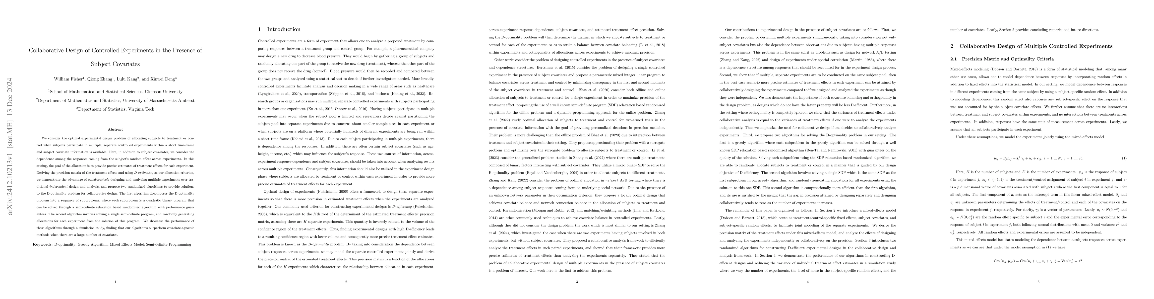 Thumbnail for Collaborative Design of Controlled Experiments in the Presence of
  Subject Covariates