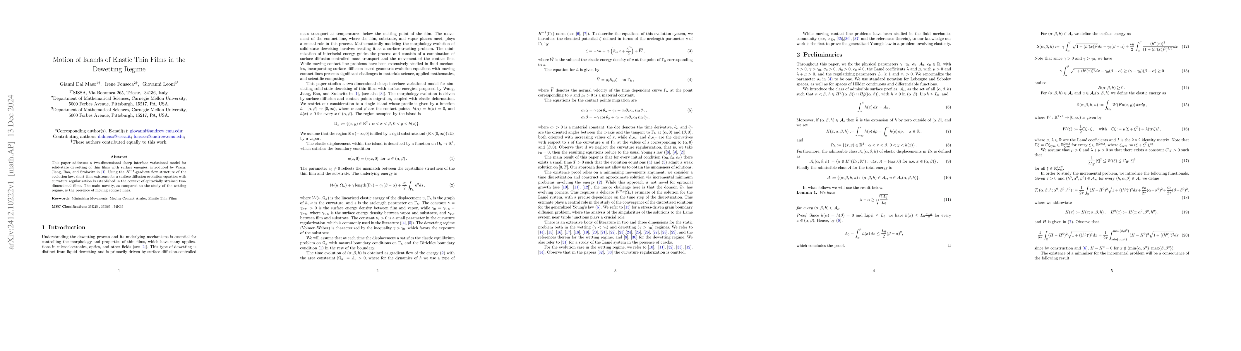 Thumbnail for Motion of Islands of Elastic Thin Films in the Dewetting Regime