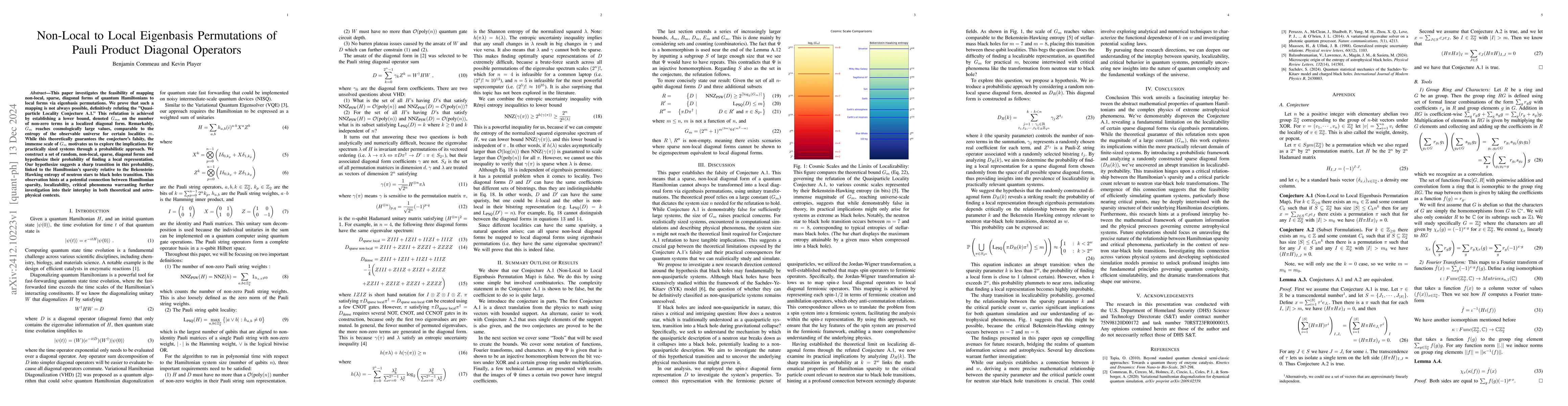 Thumbnail for Non-Local to Local Eigenbasis Permutations of Pauli Product Diagonal
  Operators