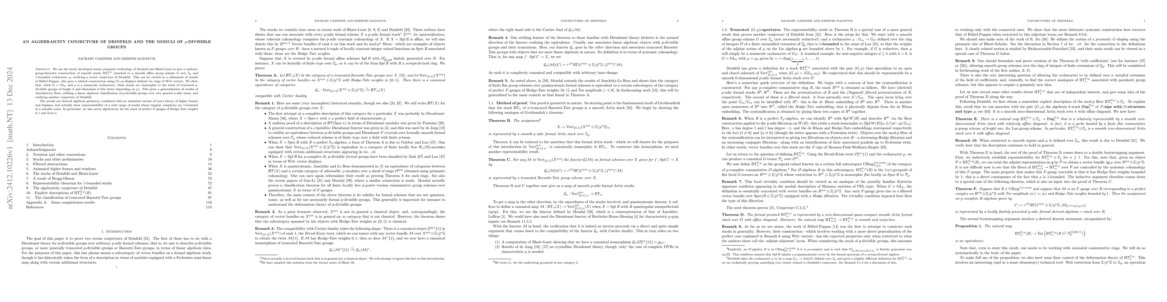 Thumbnail for An algebraicity conjecture of Drinfeld and the moduli of $p$-divisible
  groups