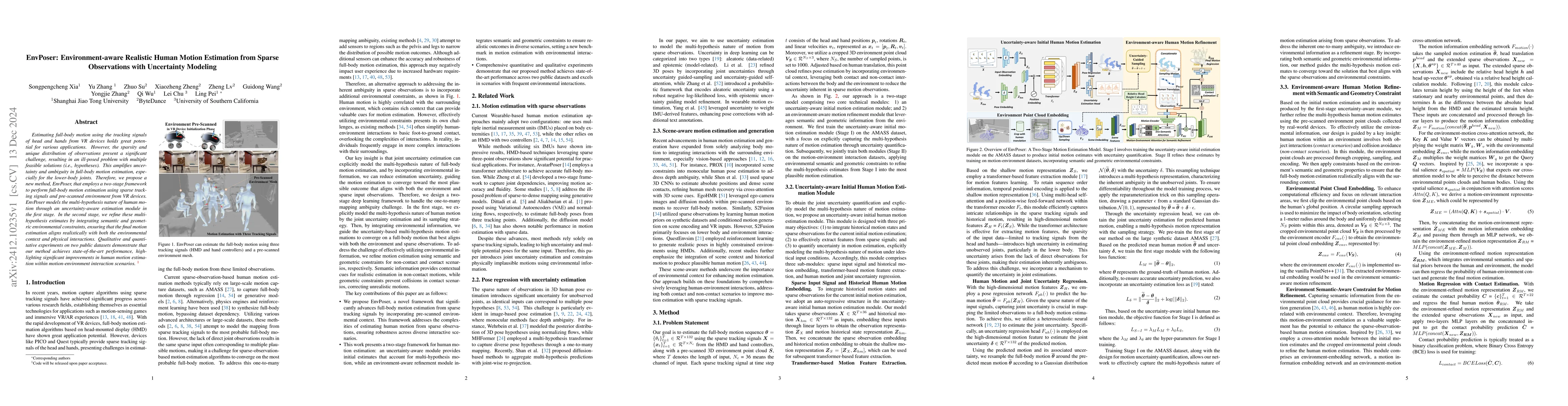 Thumbnail for EnvPoser: Environment-aware Realistic Human Motion Estimation from
  Sparse Observations with Uncertainty Modeling