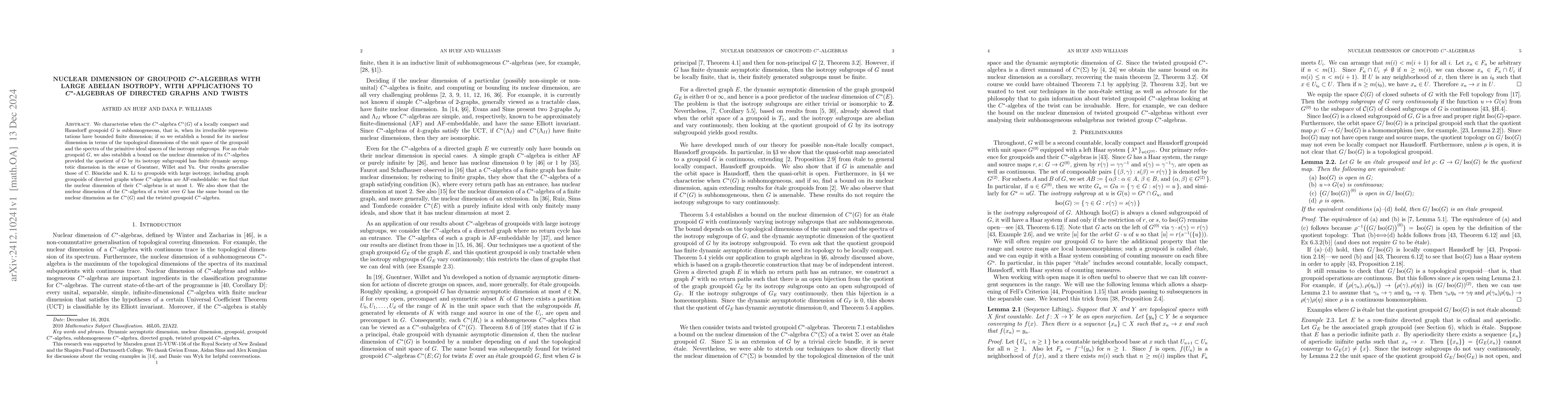 Thumbnail for Nuclear dimension of groupoid C*-algebras with large abelian isotropy,
  with applications to C*-algebras of directed graphs and twists