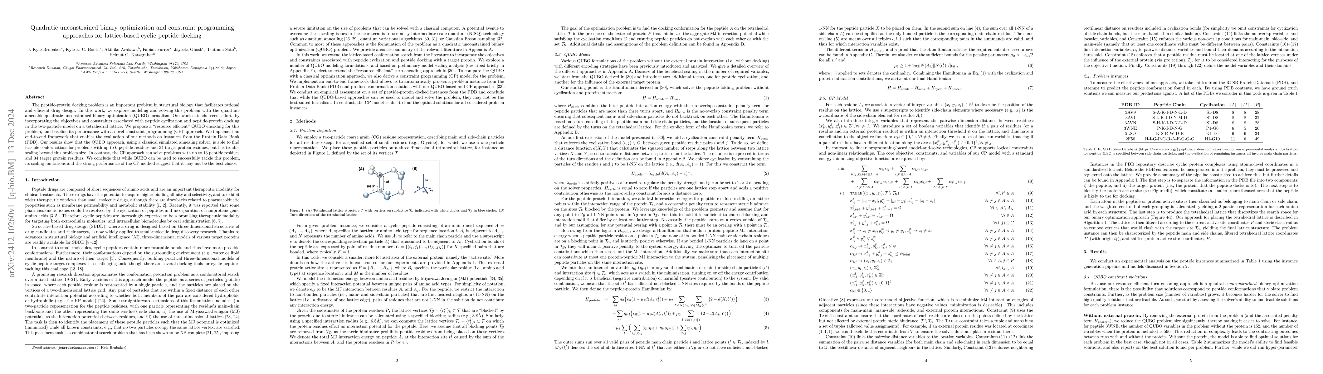 Thumbnail for Quadratic unconstrained binary optimization and constraint programming
  approaches for lattice-based cyclic peptide docking