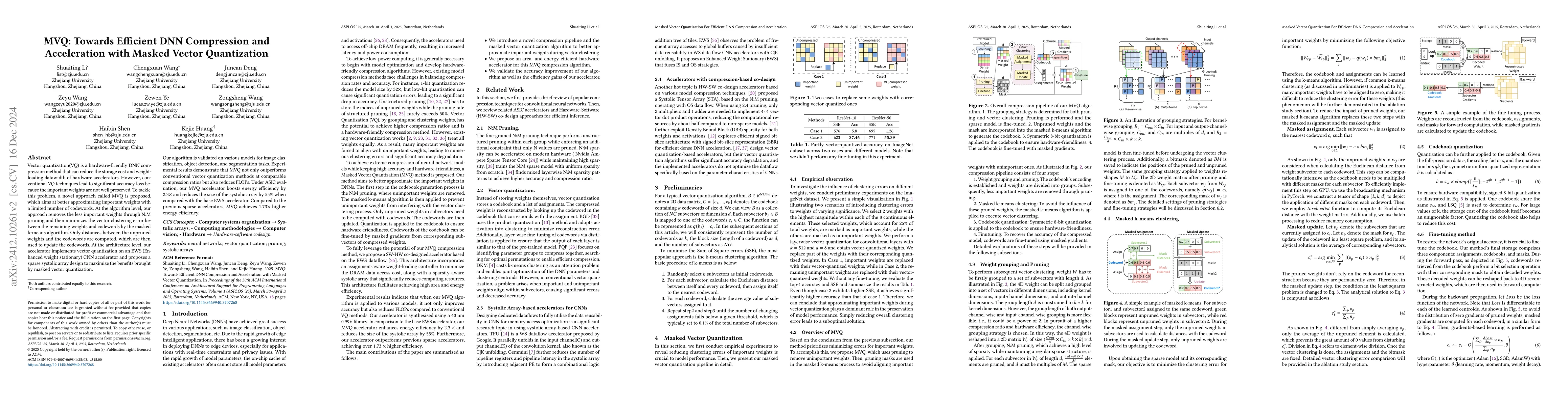Thumbnail for MVQ:Towards Efficient DNN Compression and Acceleration with Masked
  Vector Quantization