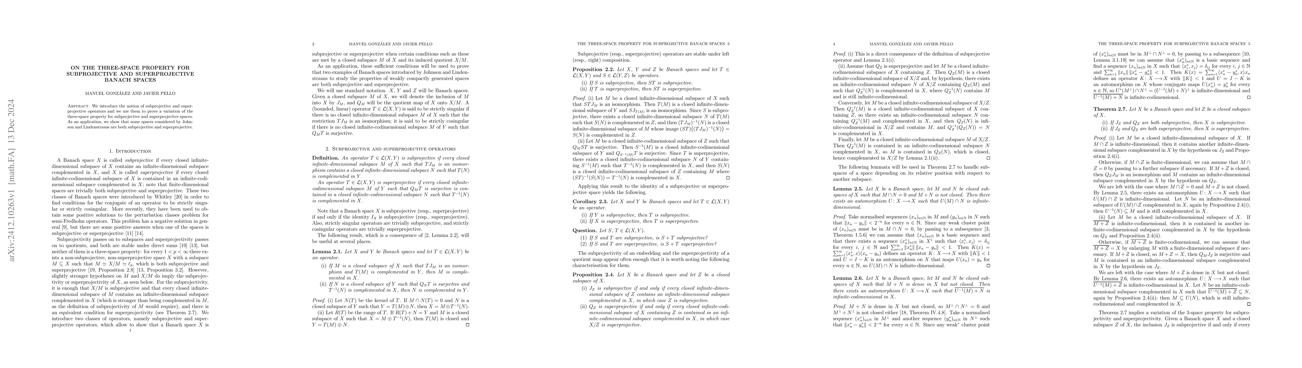 Thumbnail for On the three-space property for subprojective and superprojective Banach
  spaces