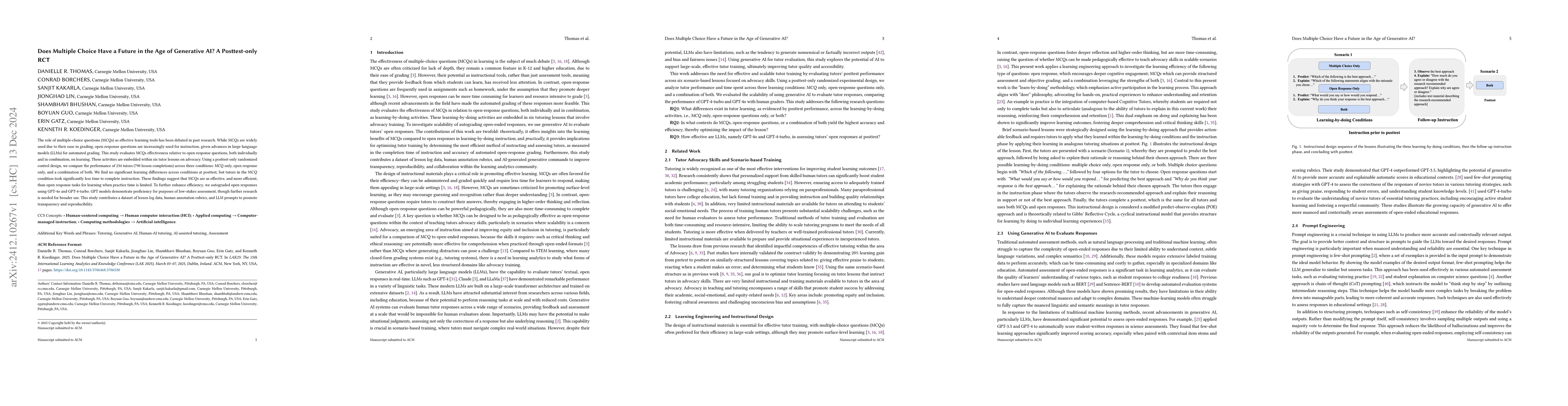 Thumbnail for Does Multiple Choice Have a Future in the Age of Generative AI? A
  Posttest-only RCT