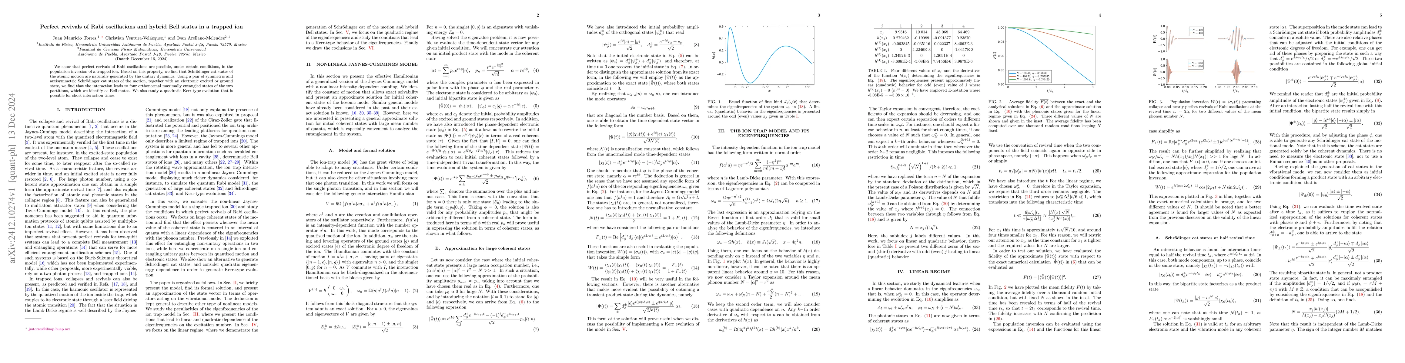 Thumbnail for Perfect revivals of Rabi oscillations and hybrid Bell states in a
  trapped ion