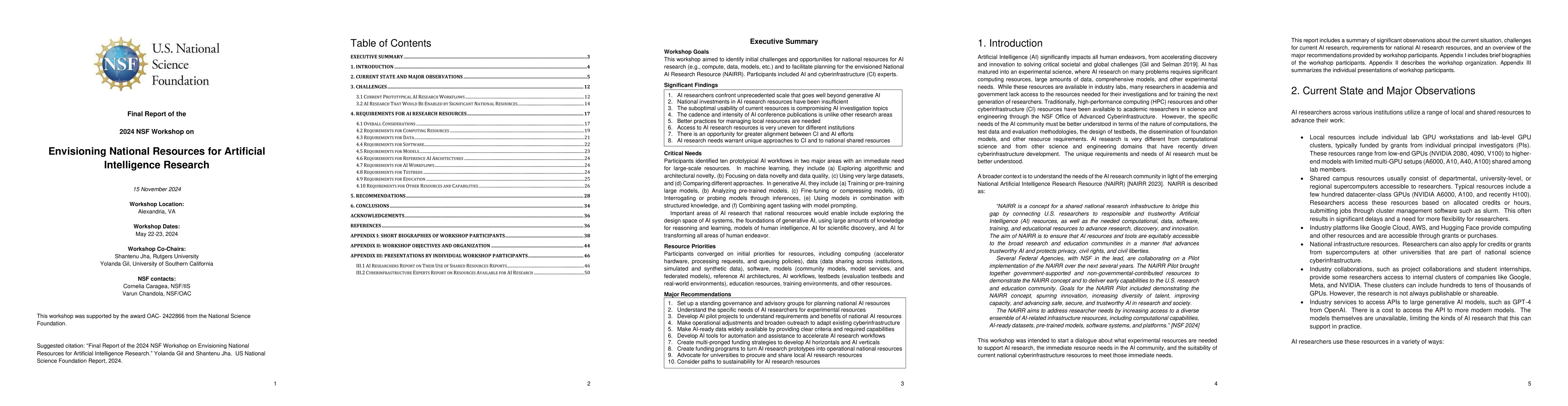 Thumbnail for Envisioning National Resources for Artificial Intelligence Research: NSF
  Workshop Report