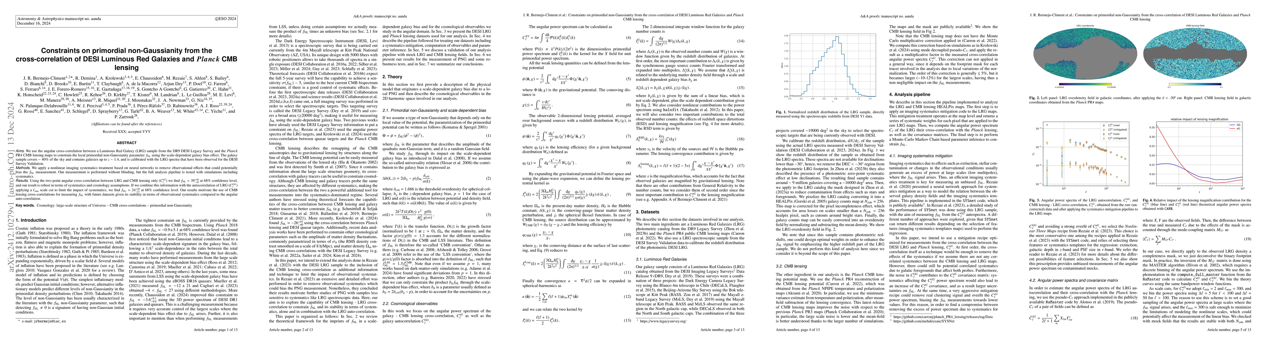 Thumbnail for Constraints on primordial non-Gaussianity from the cross-correlation of
  DESI Luminous Red Galaxies and $Planck$ CMB lensing