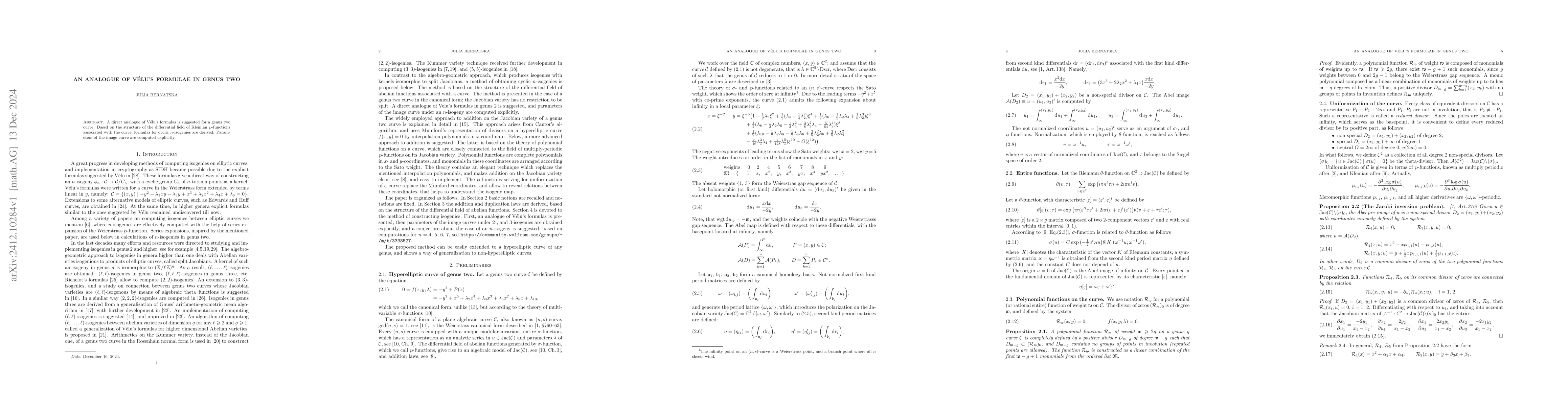 Thumbnail for An analogue of VĂŠlu's formulae in genus two
