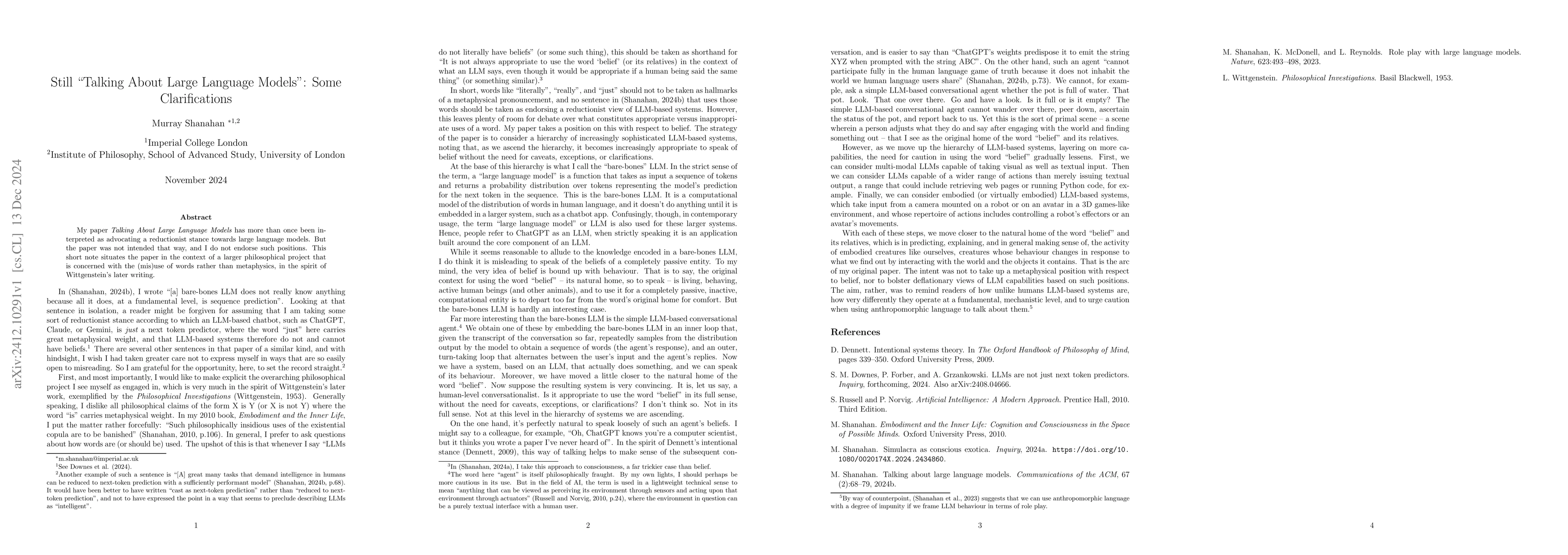 Thumbnail for Still "Talking About Large Language Models": Some Clarifications