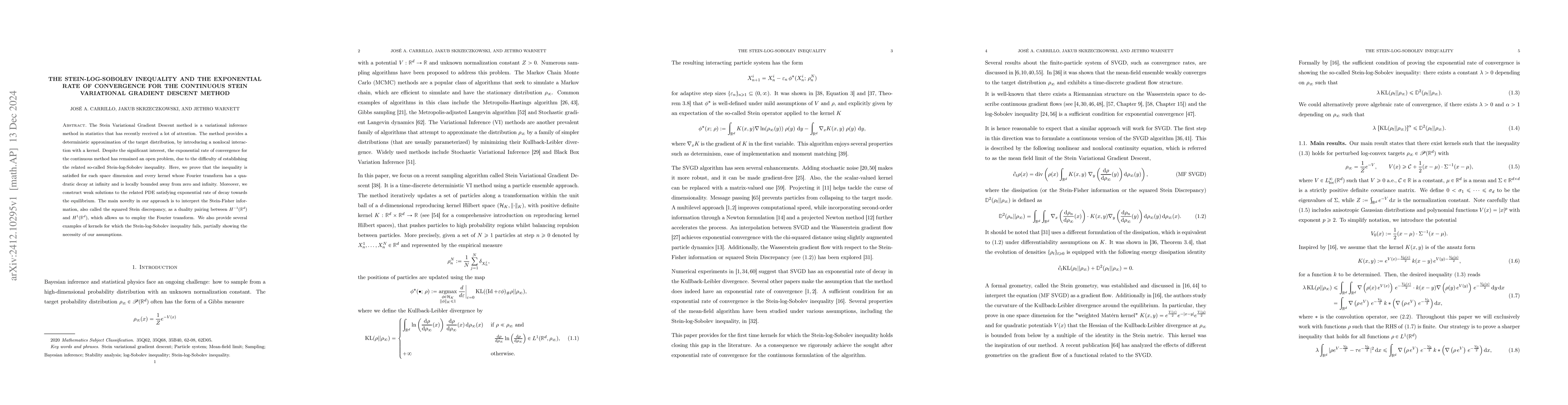 Thumbnail for The Stein-log-Sobolev inequality and the exponential rate of convergence
  for the continuous Stein variational gradient descent method