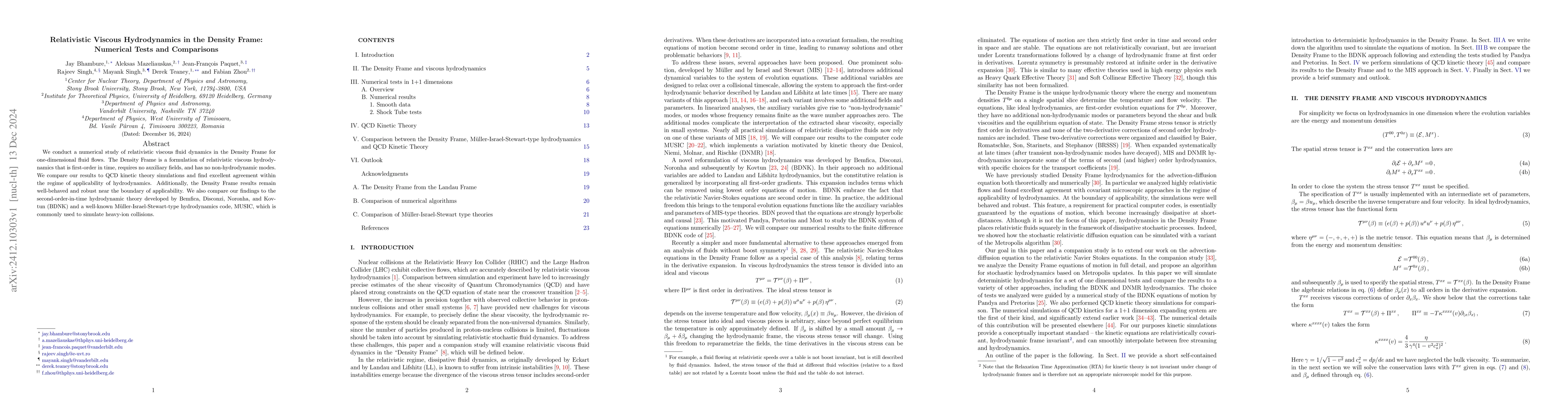 Thumbnail for Relativistic Viscous Hydrodynamics in the Density Frame: Numerical Tests
  and Comparisons