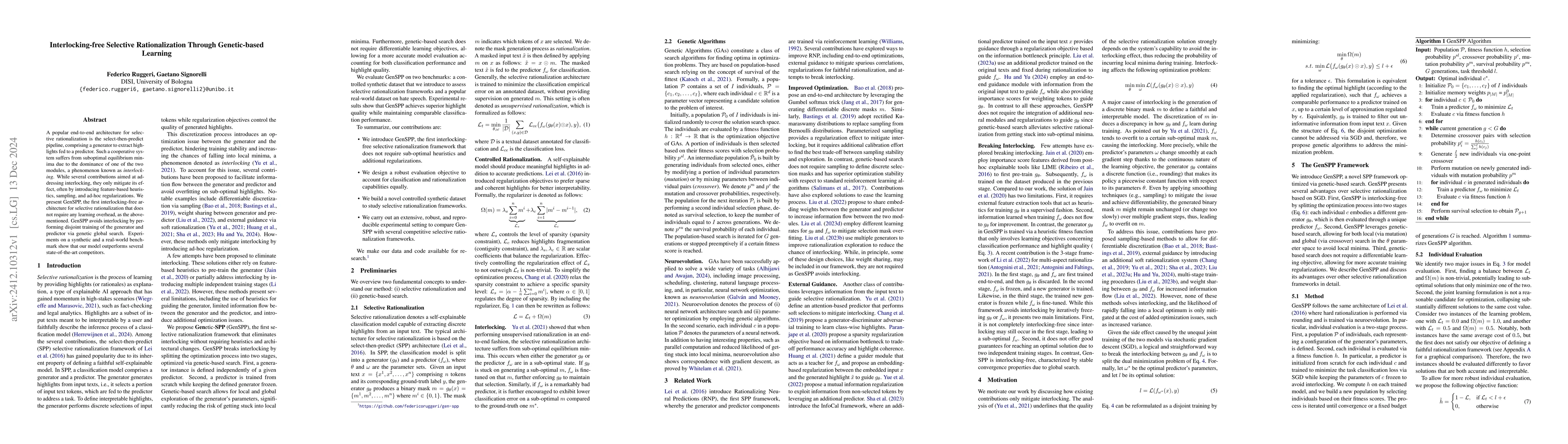 Thumbnail for Interlocking-free Selective Rationalization Through Genetic-based
  Learning