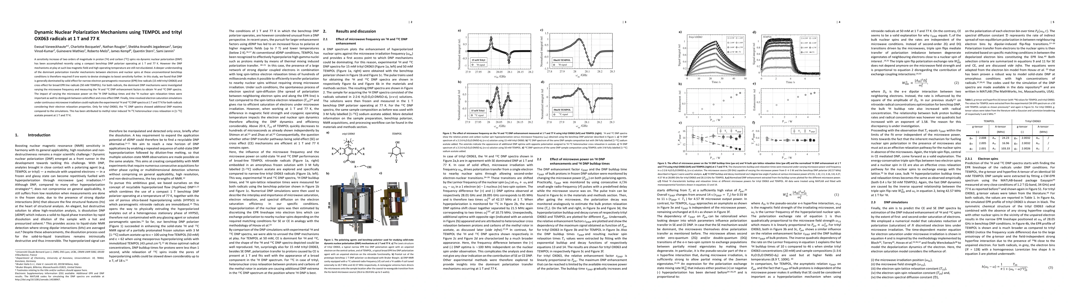 Thumbnail for Dynamic Nuclear Polarization Mechanisms using TEMPOL and trityl OX063
  radicals at 1 T and 77 K