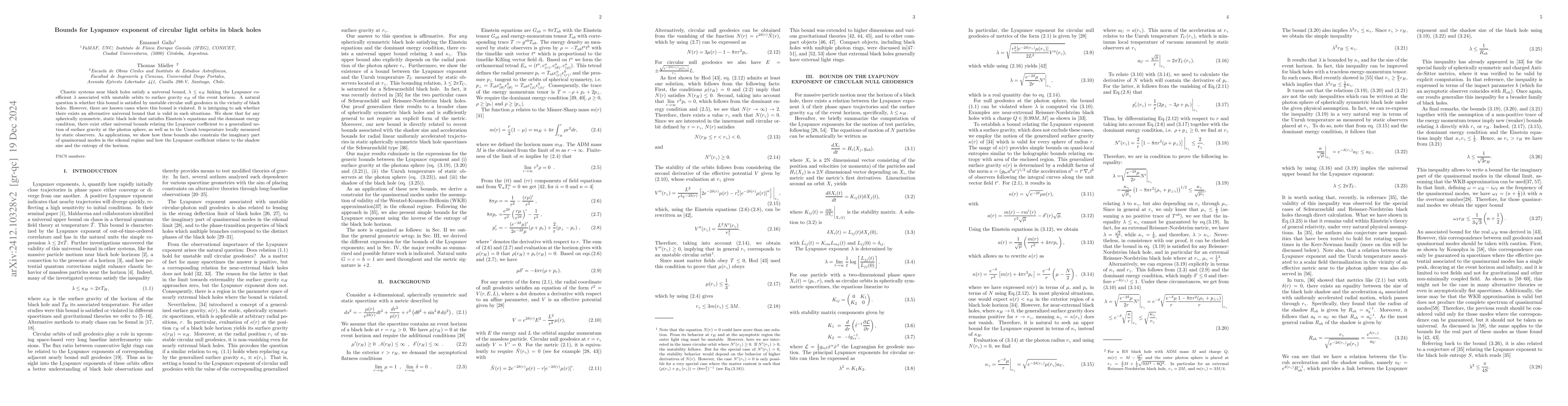 Thumbnail for Bounds for Lyapunov exponent of circular light orbits in black holes