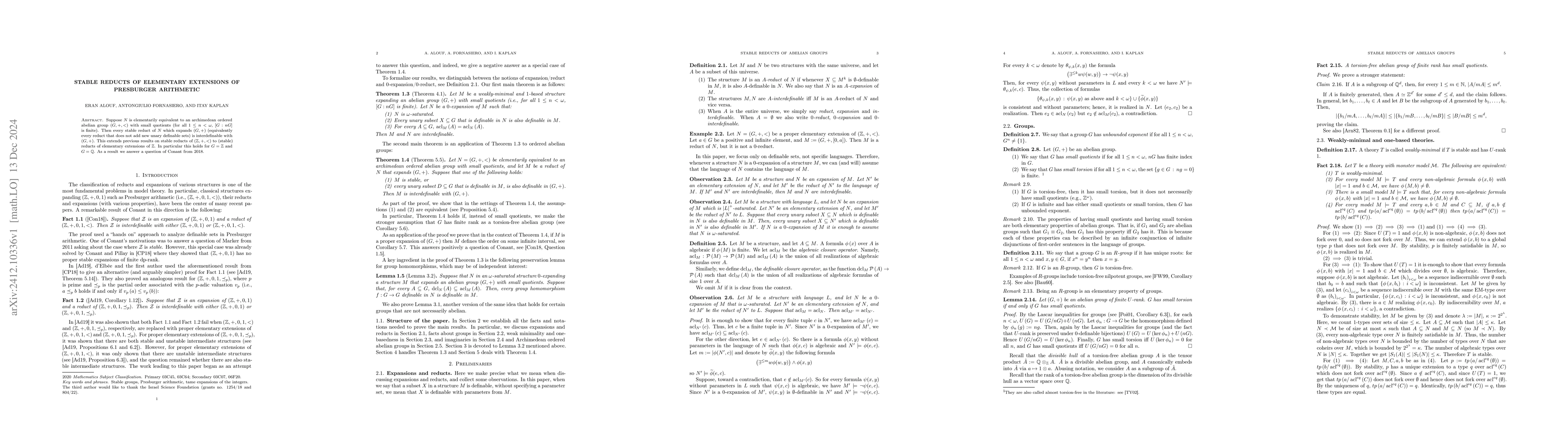 Thumbnail for Stable reducts of elementary extensions of Presburger arithmetic