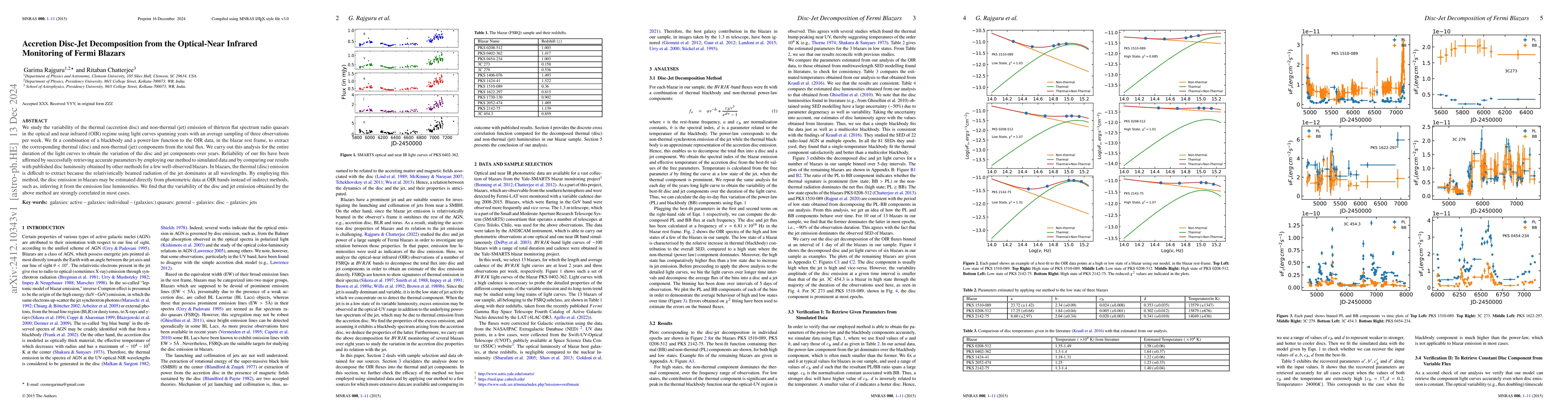 Thumbnail for Accretion Disc-Jet Decomposition from the Optical-Near Infrared
  Monitoring of Fermi Blazars