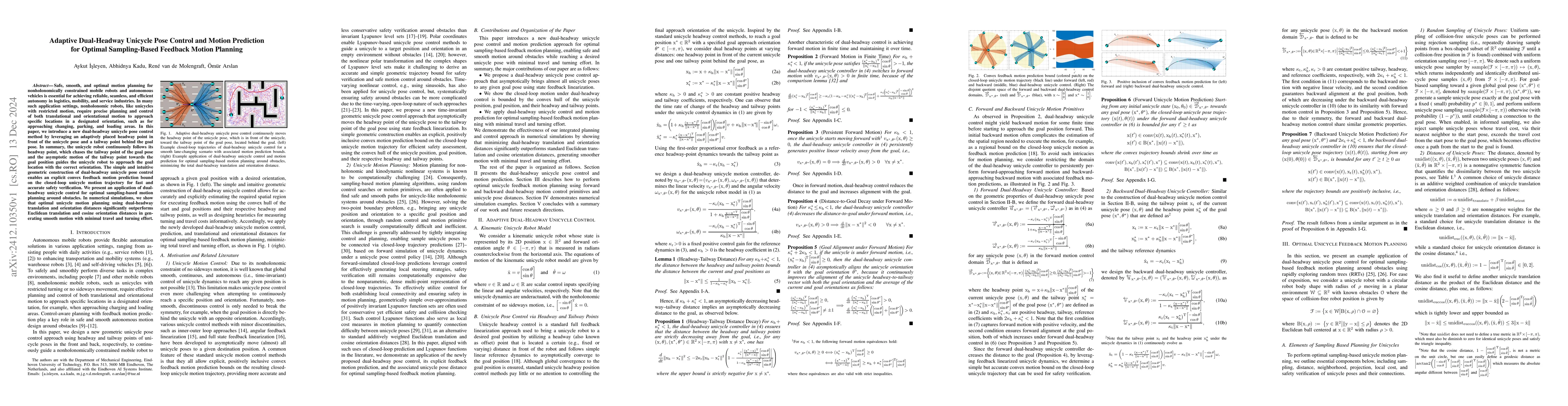 Thumbnail for Adaptive Dual-Headway Unicycle Pose Control and Motion Prediction for
  Optimal Sampling-Based Feedback Motion Planning