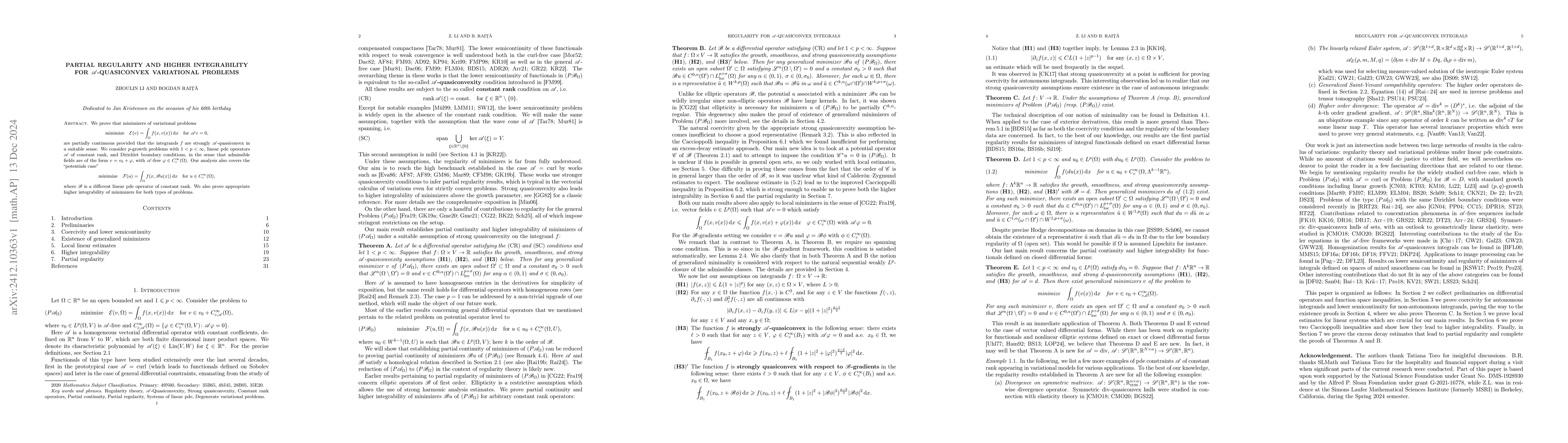 Thumbnail for Partial regularity and higher integrability for A-quasiconvex
  variational problems