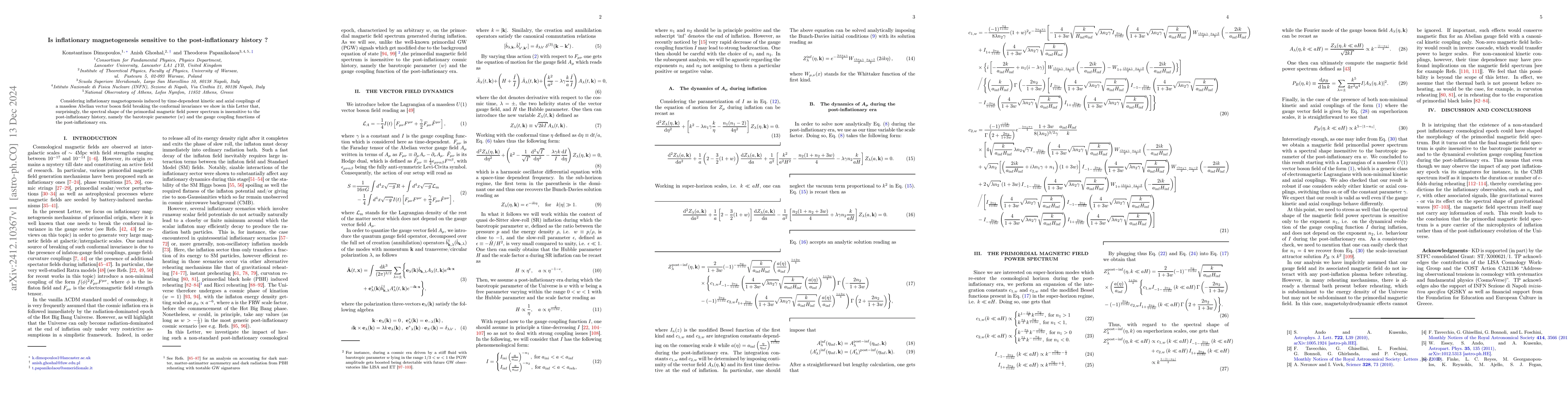 Thumbnail for Is inflationary magnetogenesis sensitive to the post-inflationary
  history ?