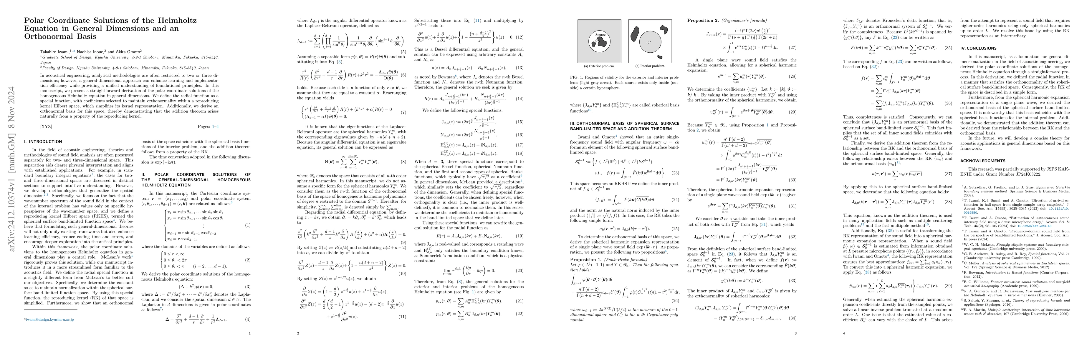 Thumbnail for Polar Coordinate Solutions of the Helmholtz Equation in General
  Dimensions and an Orthonormal Basis