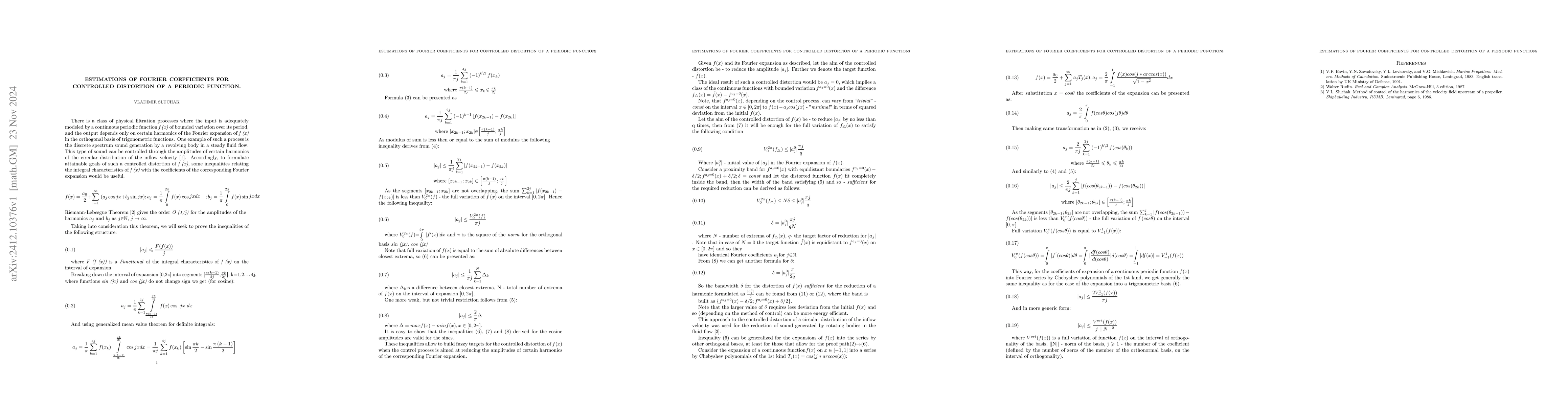 Thumbnail for Estimations of Fourier Coefficients For Controlled Distortion of a
  Periodic Function