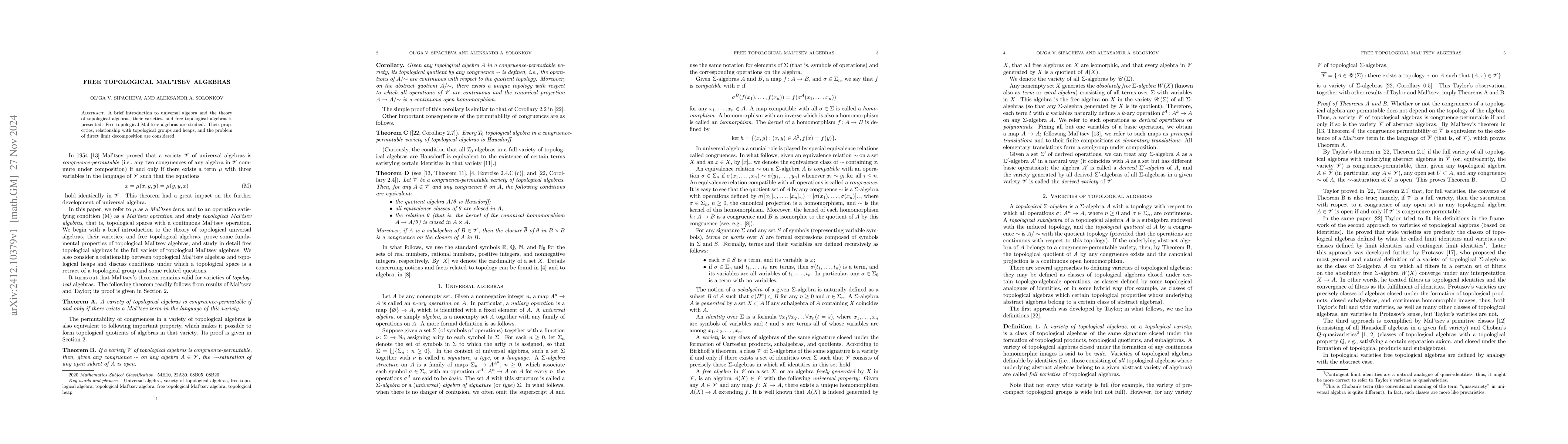 Thumbnail for Free topological Mal'tsev algebras