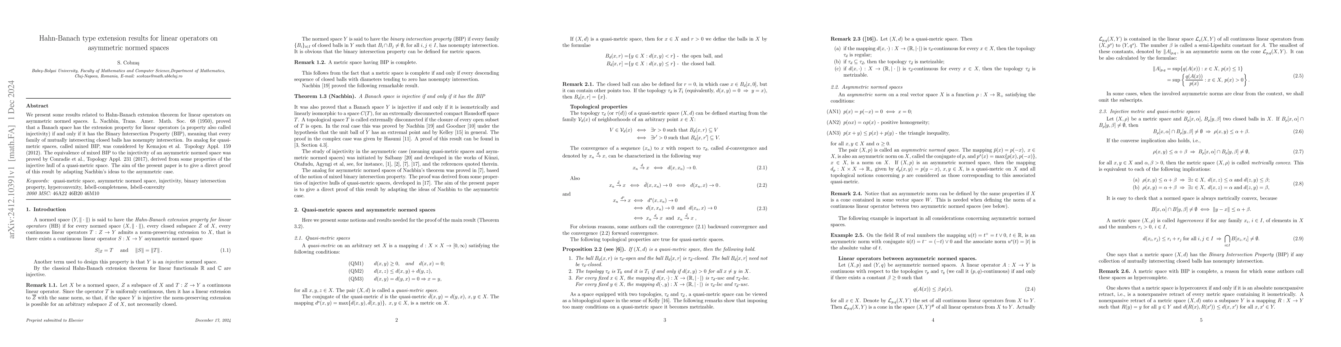 Thumbnail for Hahn-Banach type extension results for linear operators on asymmetric
  normed spaces
