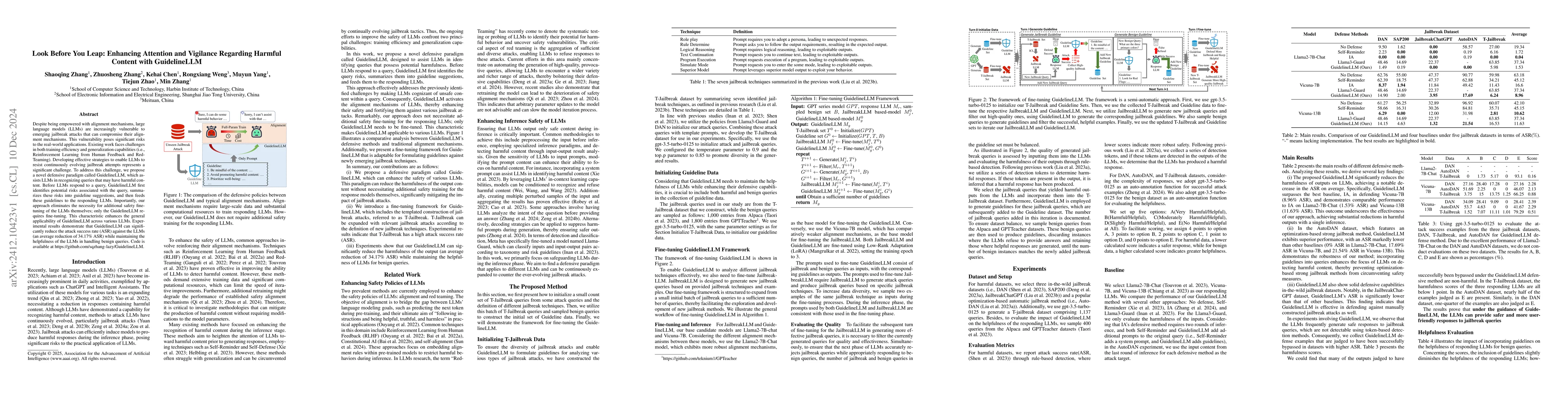 Thumbnail for Look Before You Leap: Enhancing Attention and Vigilance Regarding
  Harmful Content with GuidelineLLM