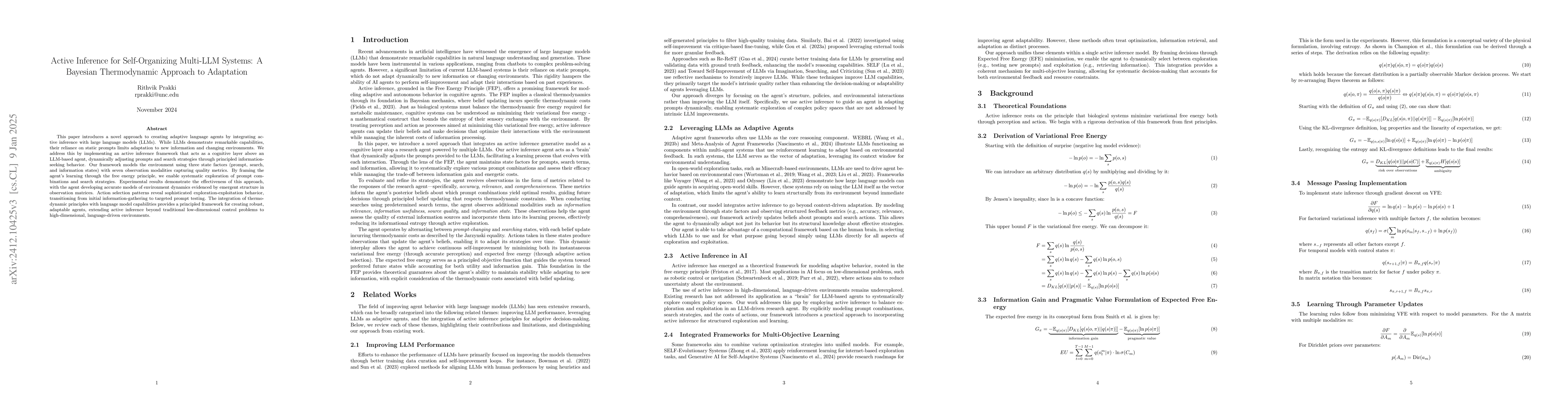 Thumbnail for Active Inference for Self-Organizing Multi-LLM Systems: A Bayesian
  Thermodynamic Approach to Adaptation
