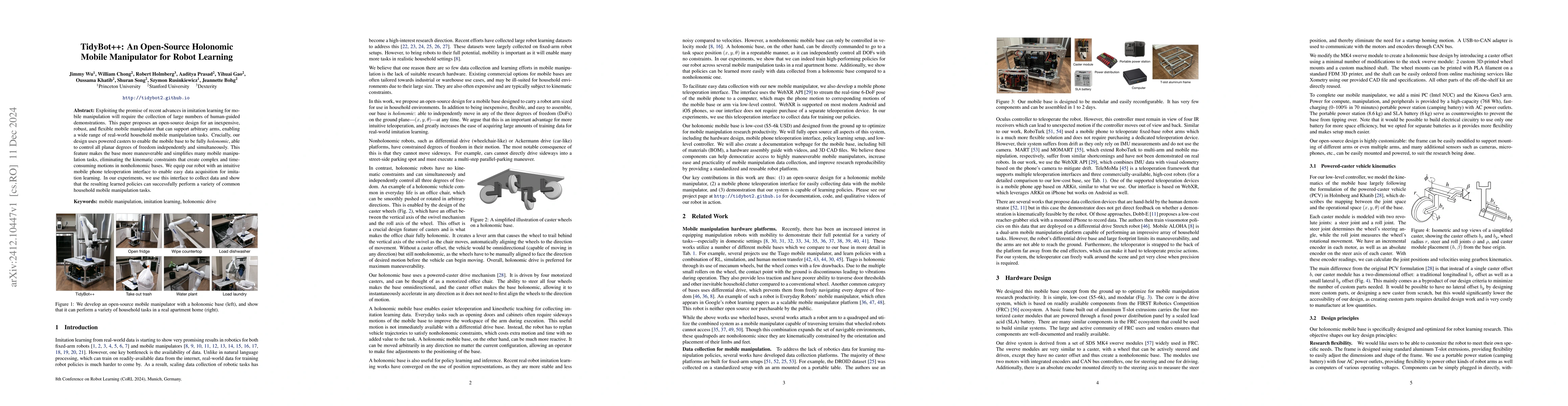 Thumbnail for TidyBot++: An Open-Source Holonomic Mobile Manipulator for Robot
  Learning