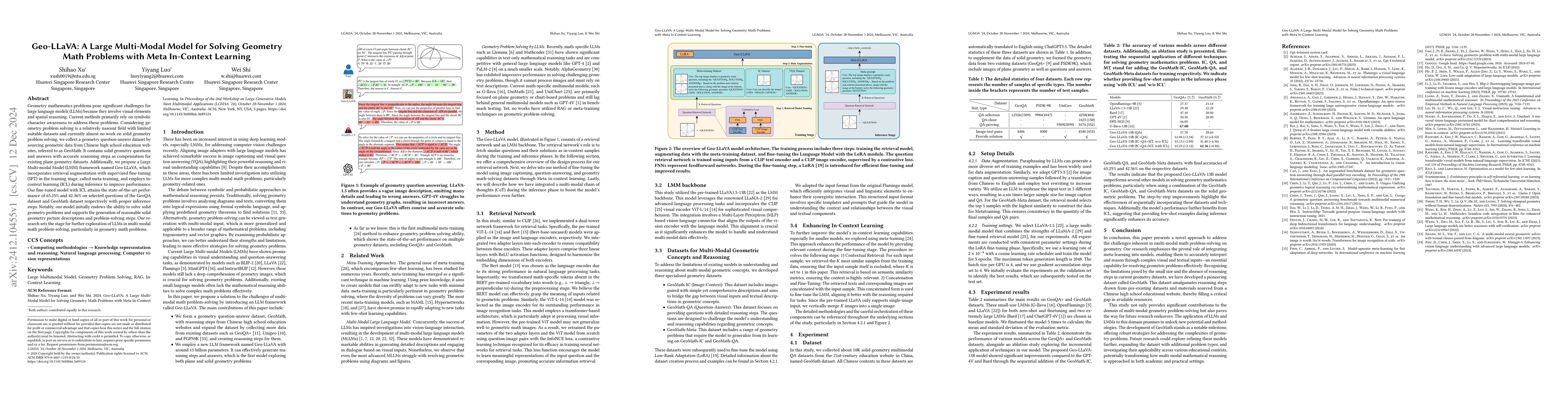 Thumbnail for Geo-LLaVA: A Large Multi-Modal Model for Solving Geometry Math Problems
  with Meta In-Context Learning